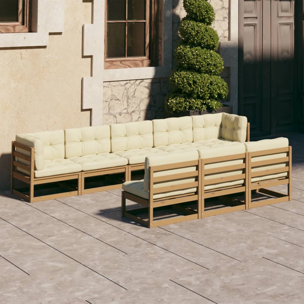 8-tlg. Garten-Lounge-Set Kissen Honigbraun Kiefer Massivholz